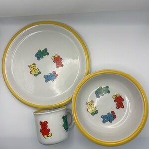 Vintage Tognana Italy Ceramic Kids Dish Set – Teddy Bear Print – Plate Bowl Mug